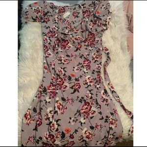 Purple floral tie dress